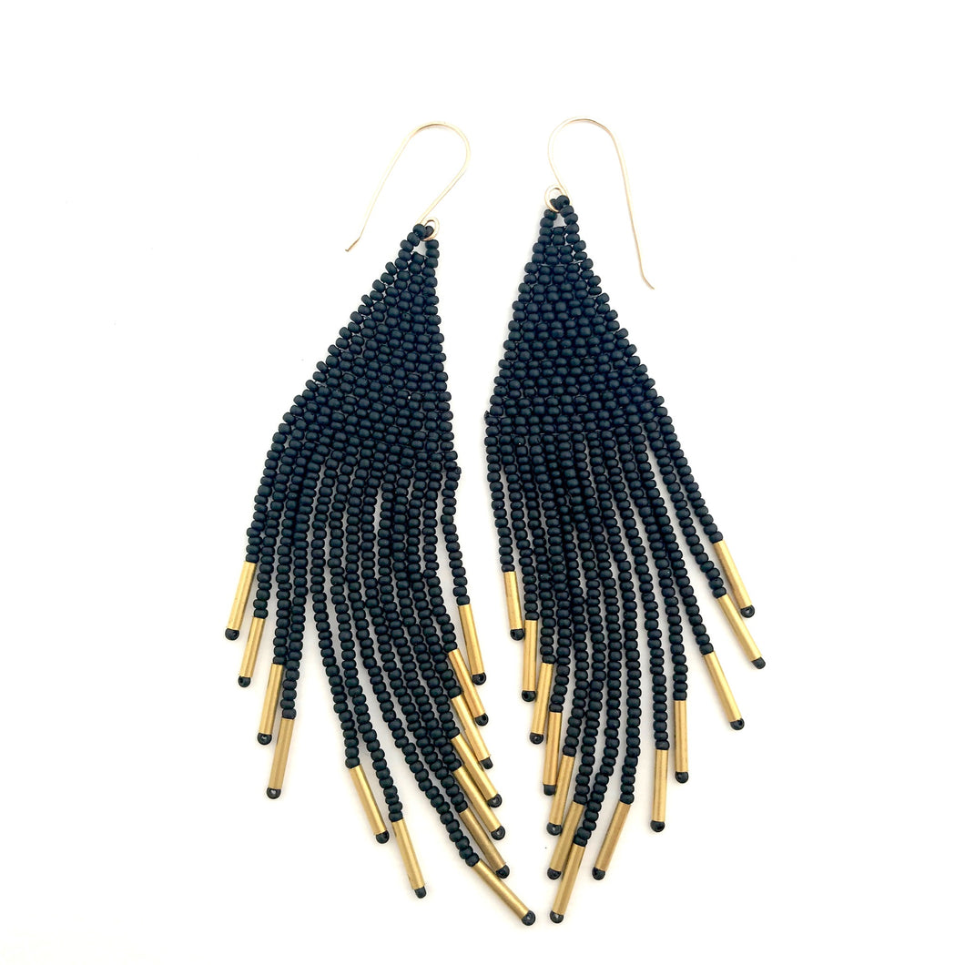 Matte Black Beaded Earrings