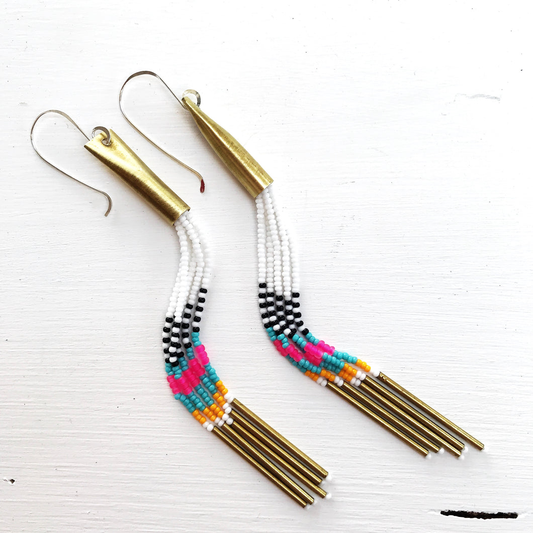 Pink Pop Bead Tassel Earrings