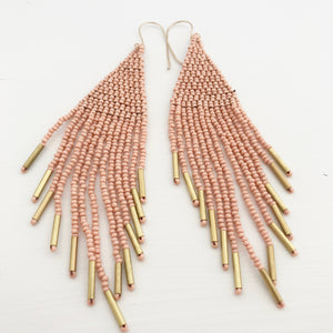 Dusty Pink Bead Fringe Earrings