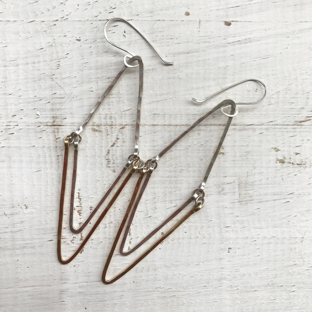 Gold and Silver Triangle Earrings