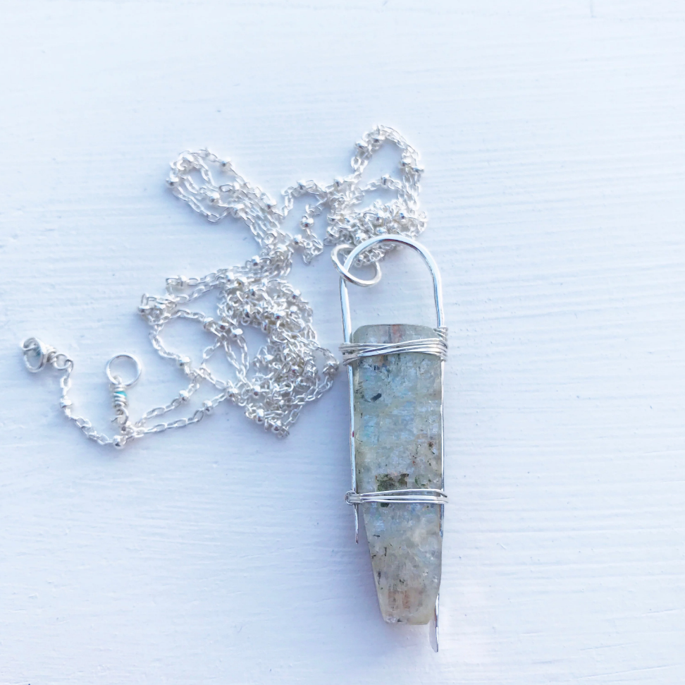 Kyanite Standing Stone Necklace-Silver