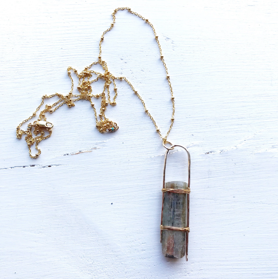 Kyanite Standing Stone Necklace-Gold Filled