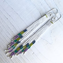 Load image into Gallery viewer, Bead Fringe Earrings-Green&amp; Purple