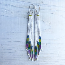 Load image into Gallery viewer, Bead Fringe Earrings-Green&amp; Purple