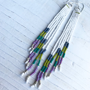 Bead Fringe Earrings-Green& Purple